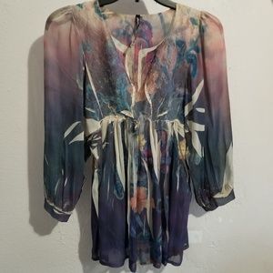 Blouse floral water color style top sz M